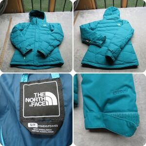 North‎ Face Down Jacket Womens Small Aqua Blue 550 Fill Hooded Waterproof Puffer